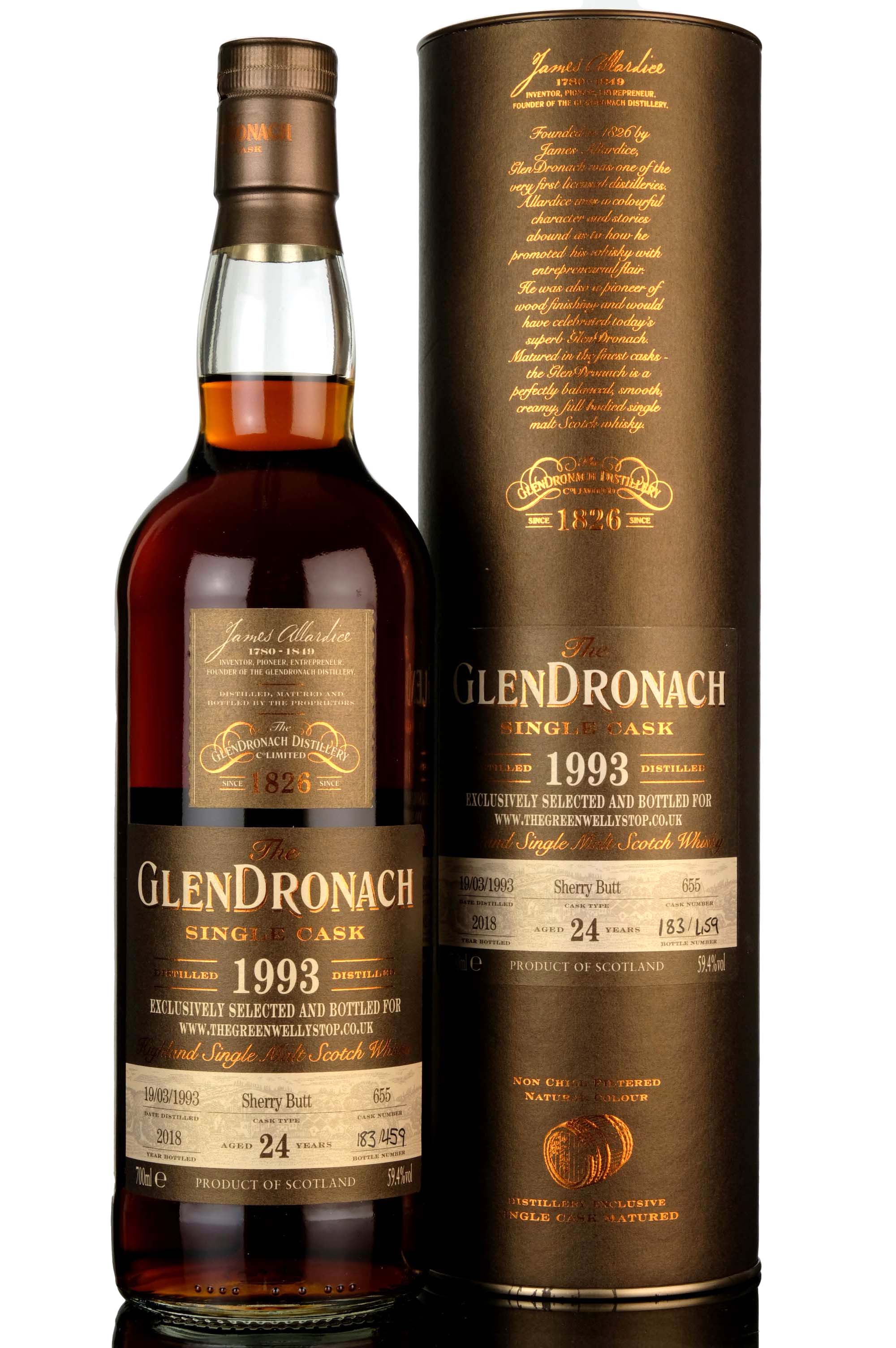 Glendronach 1993-2018 - 24 Year Old - Single Cask 655 - The Green Welly Stop Exclusive