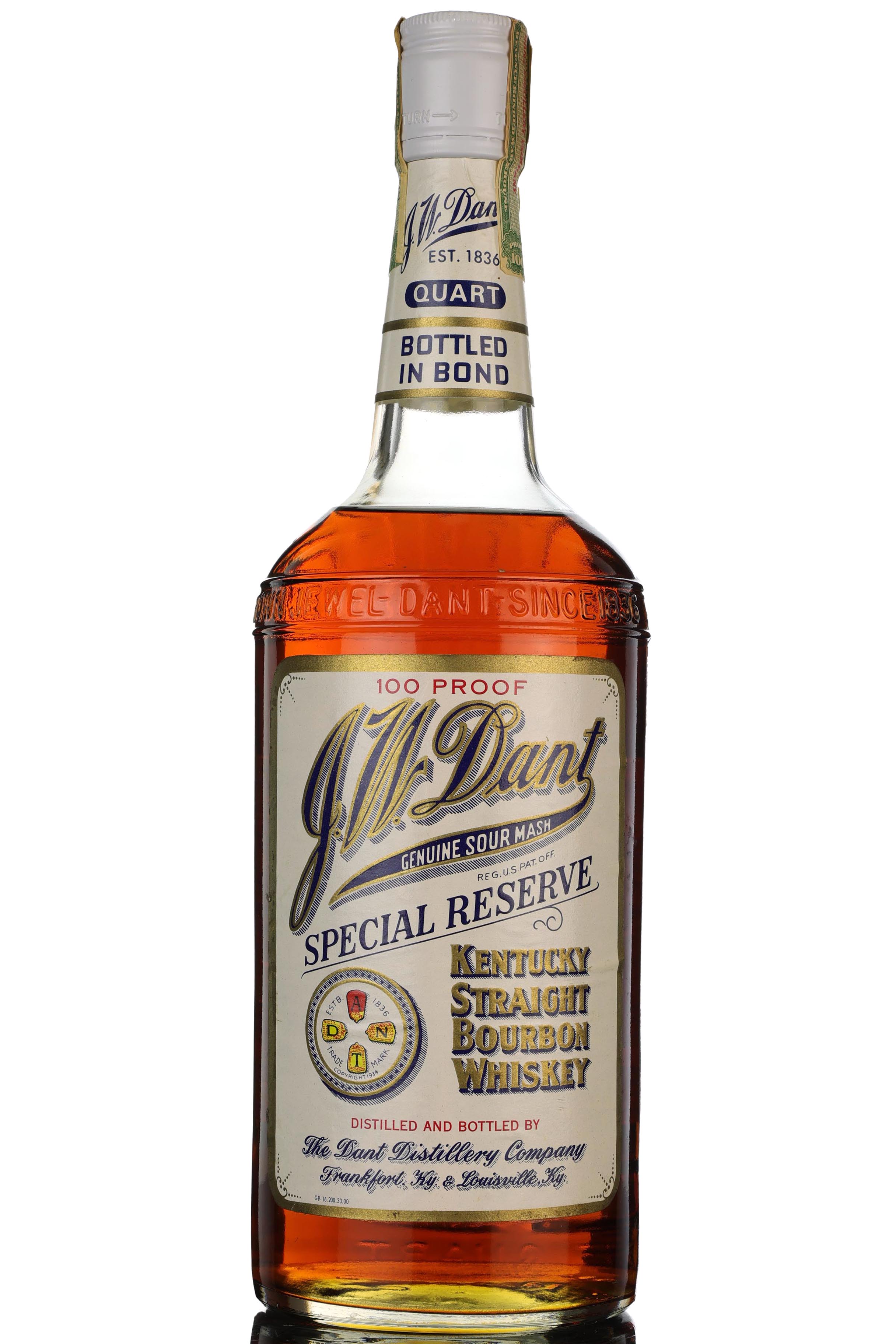 J W Dant Special Reserve Bourbon - 1980s - 100 Proof - 1 Quart