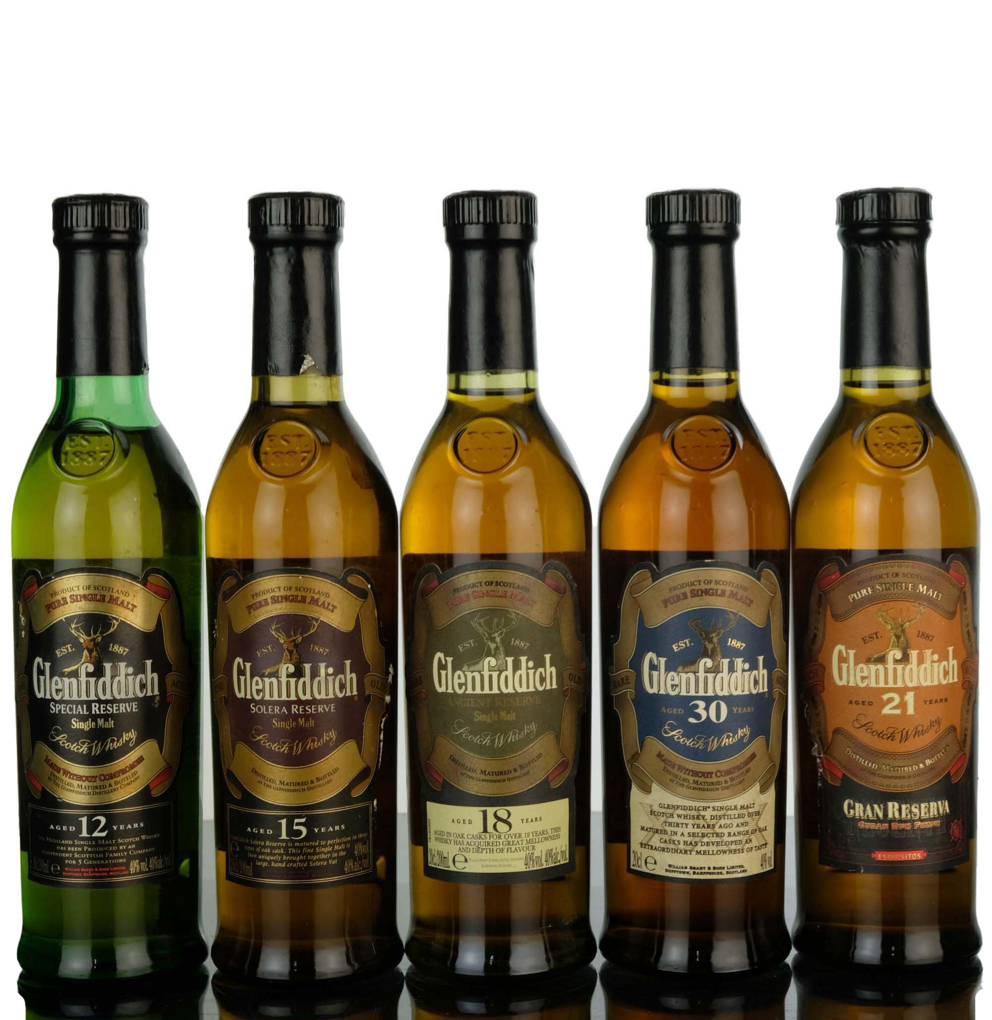 Glenfiddich Quarter Bottle Box Set - 12 - 15 - 18 - 21 - 30 Year Old
