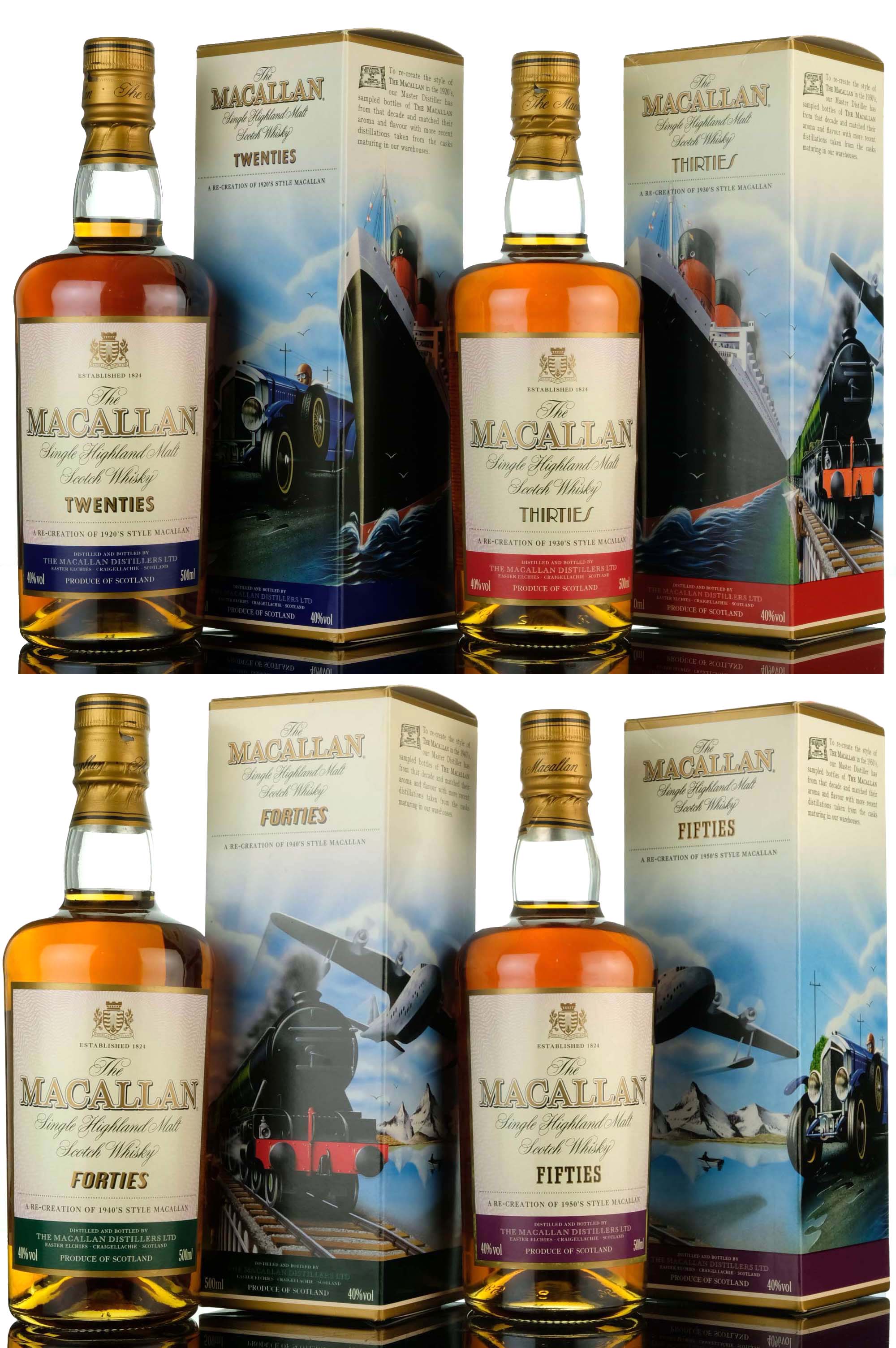 Macallan Travel Series - 1920s - 1930s - 1940s - 1950s - Full Set