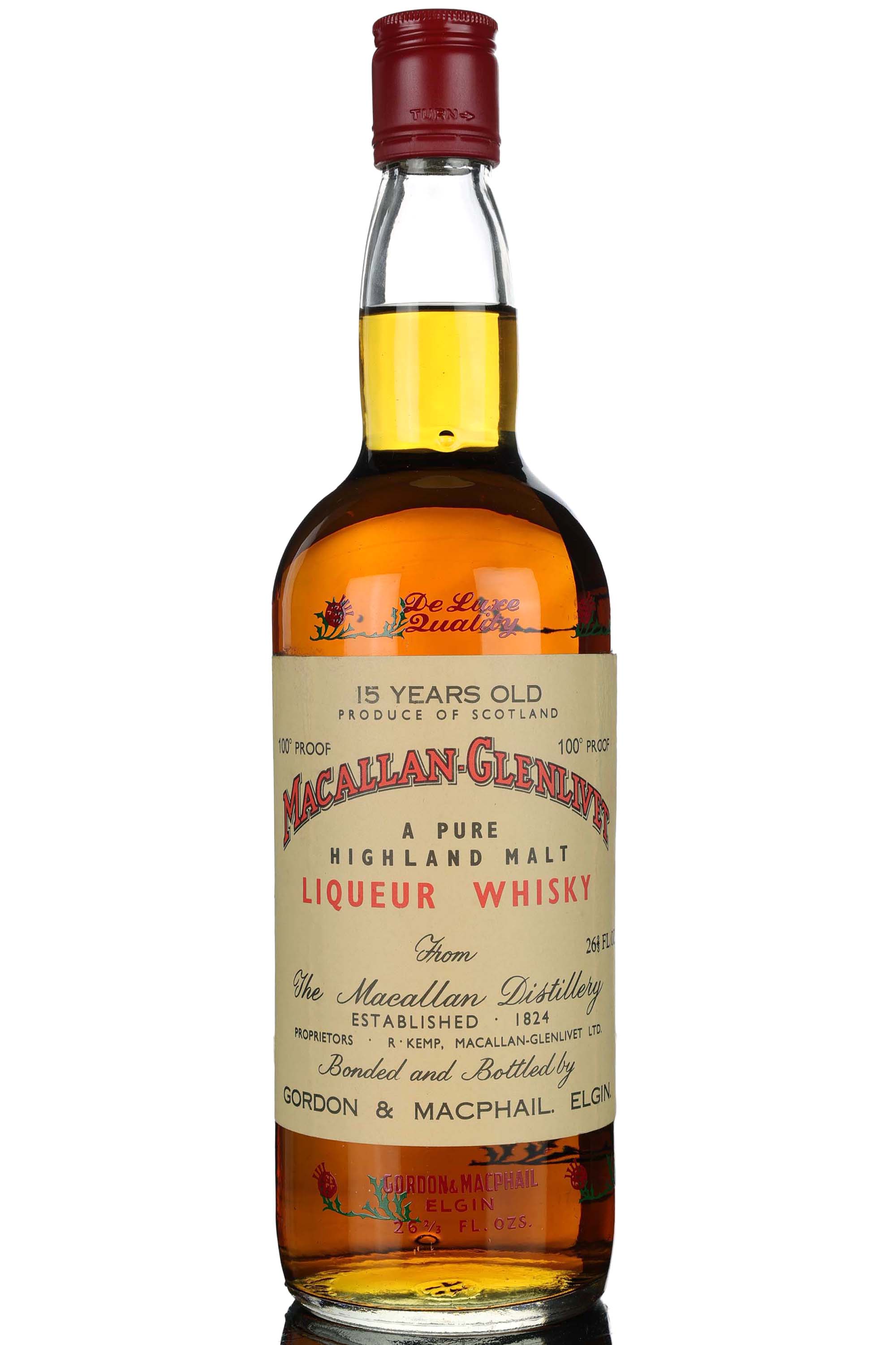 Macallan 15 Year Old - Liqueur Whisky - Gordon & MacPhail - Early 1970s - 100 Proof