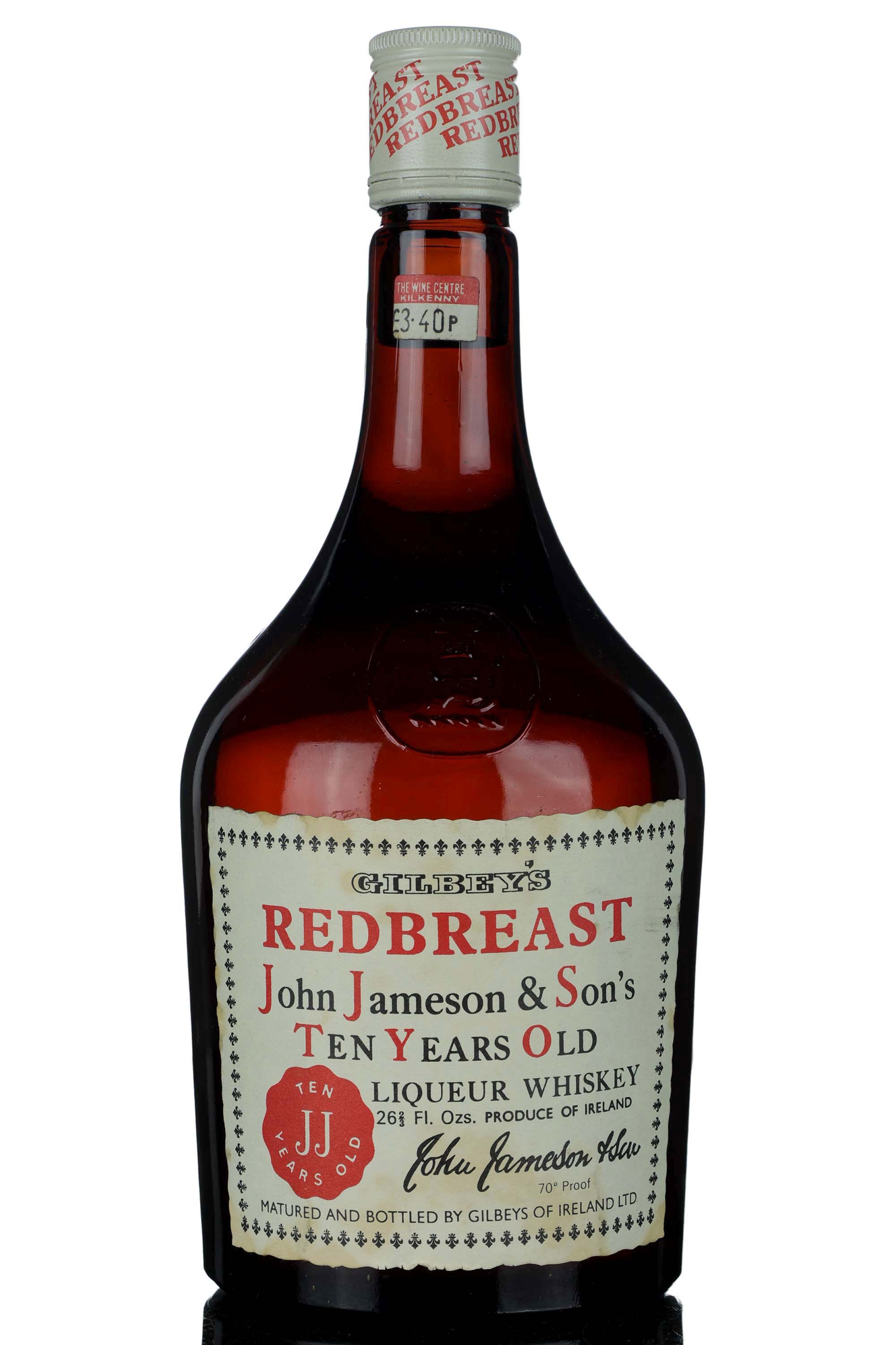 John Jameson & Son's Redbreast 10 Year Old - Gilbeys - Liqueur Whiskey 1960s