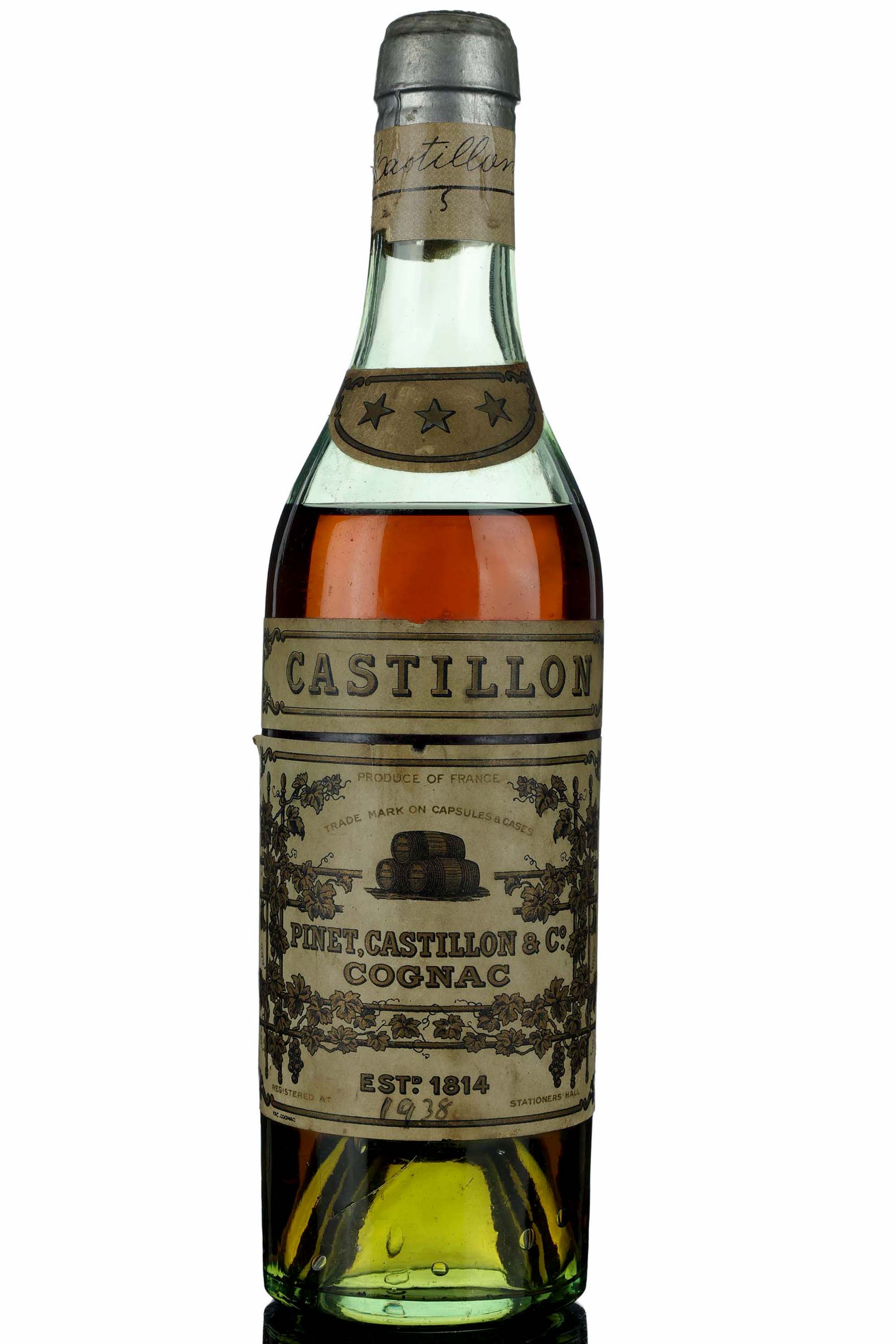 Castillon 3 Star Cognac - Circa 1940 - Half Bottle