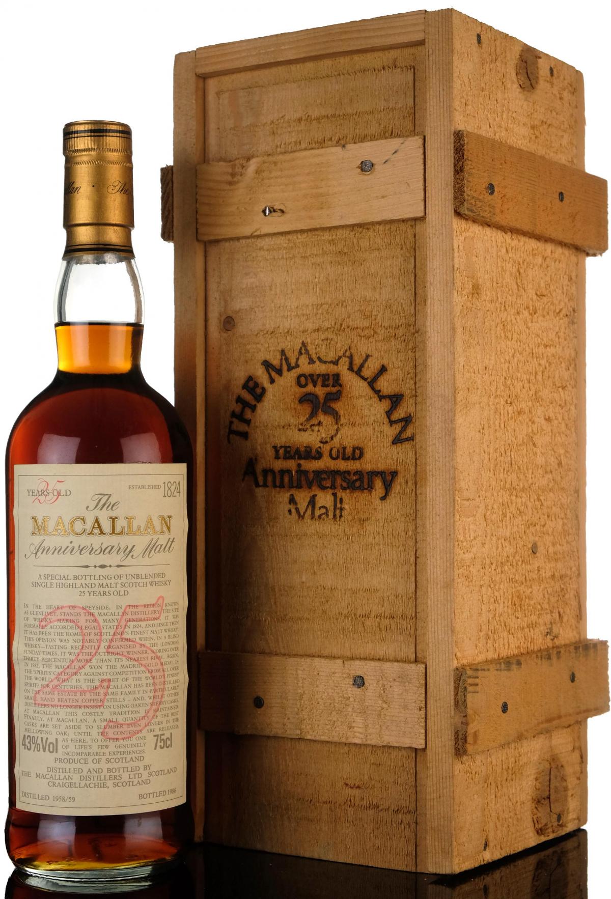 Macallan 1958/59-1986 - 25 Year Old Anniversary Malt
