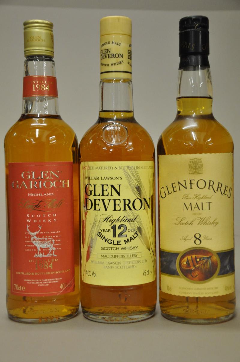 Glengarioch 1984 & Glen Deveron 12 Year Old & Glenforres 8 Year Old