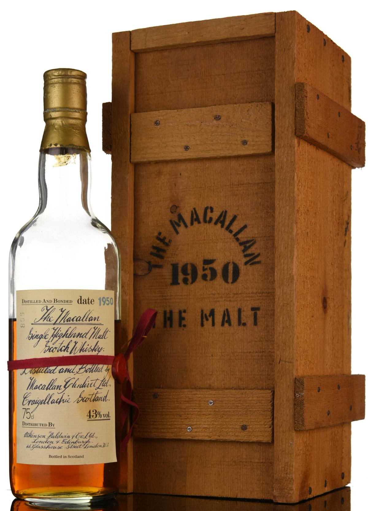 Macallan 1950 - Atkinson Baldwin & Co - Handwritten Label