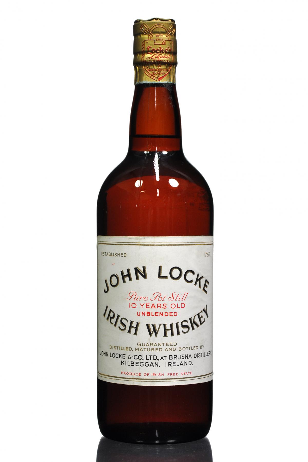 John Locke - Pure Pot Still Irish Whiskey - 10 Year Old - Brusna Distillery - Circa 1940s