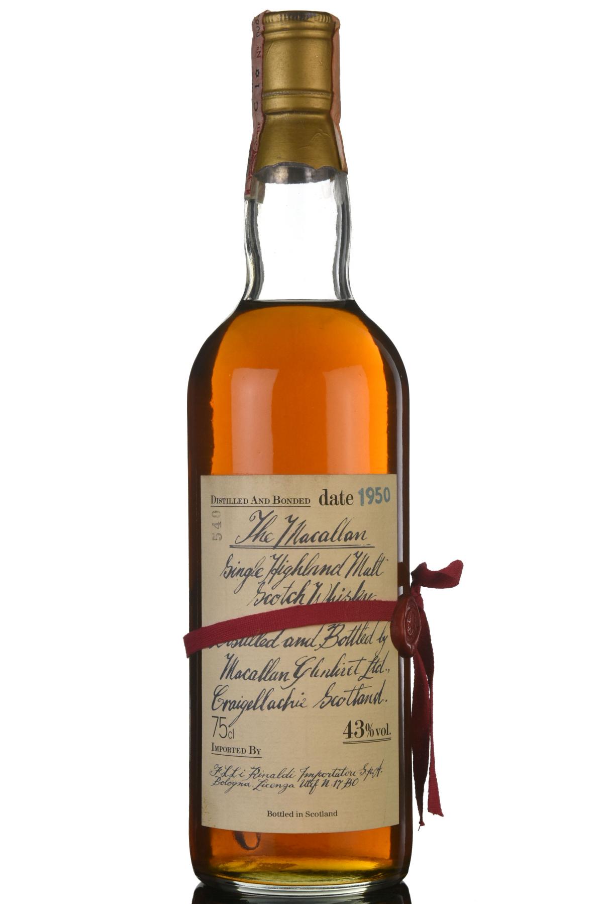 Macallan 1950 - Rinaldi Import - Handwritten Label
