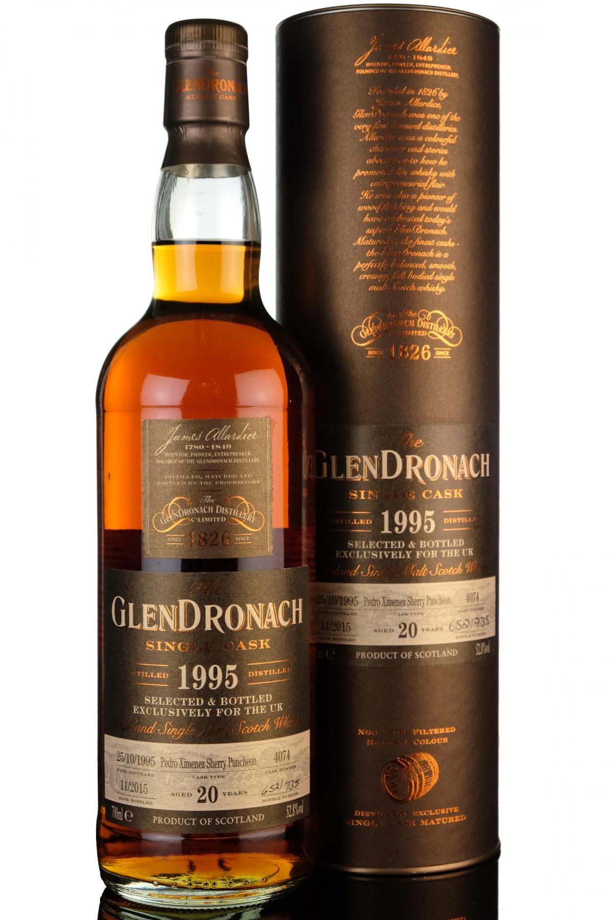 Glendronach 1995-2015 - 20 Year Old - Single Cask 4074 - UK Exclusive