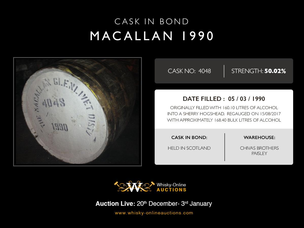 1 Sherry Hogshead Of Macallan 1990 - Cask 4048 - Held In Bond