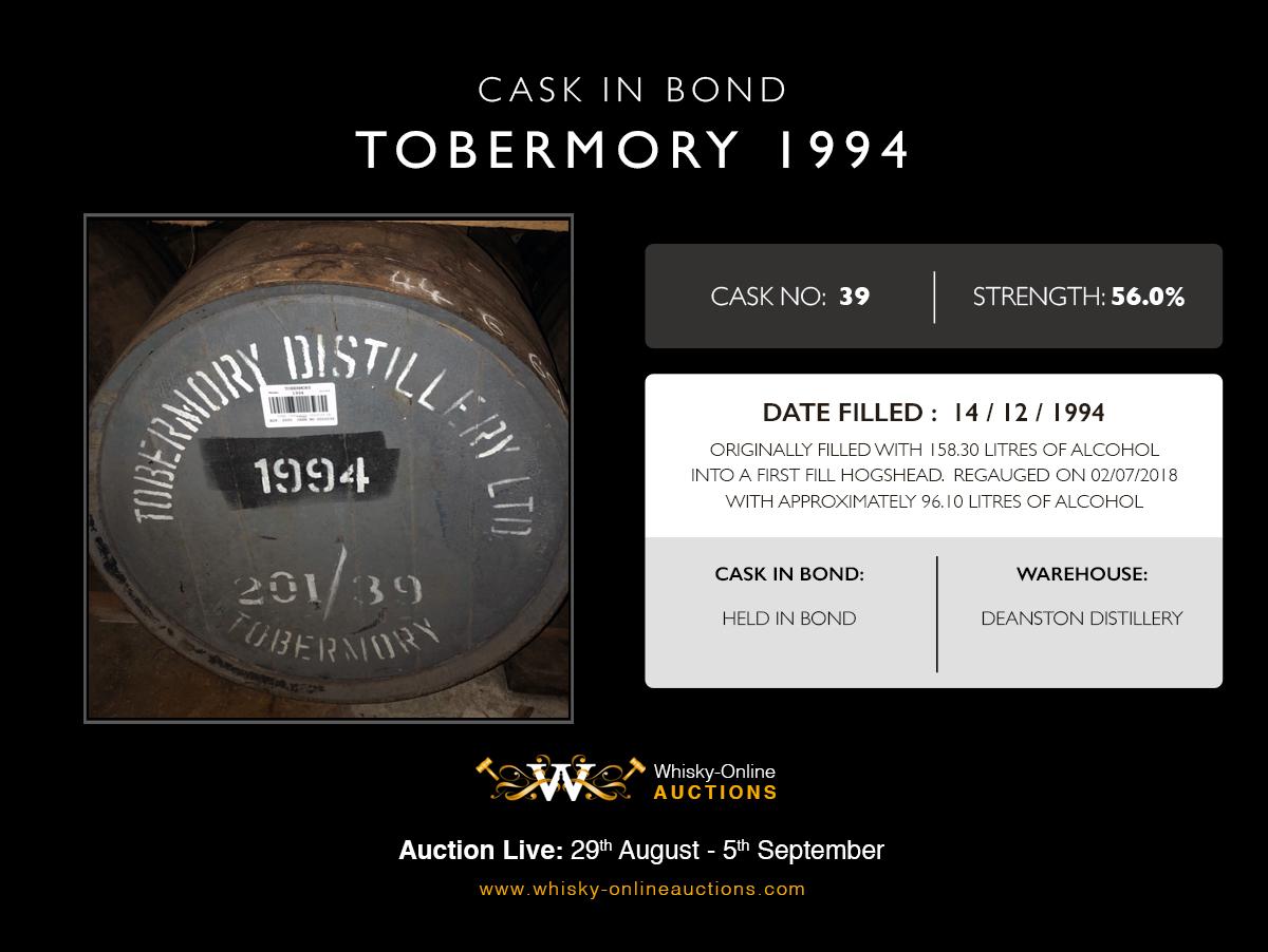 1 First Fill Hogshead Of Tobermory 1994 - Cask 39 - Held In Bond