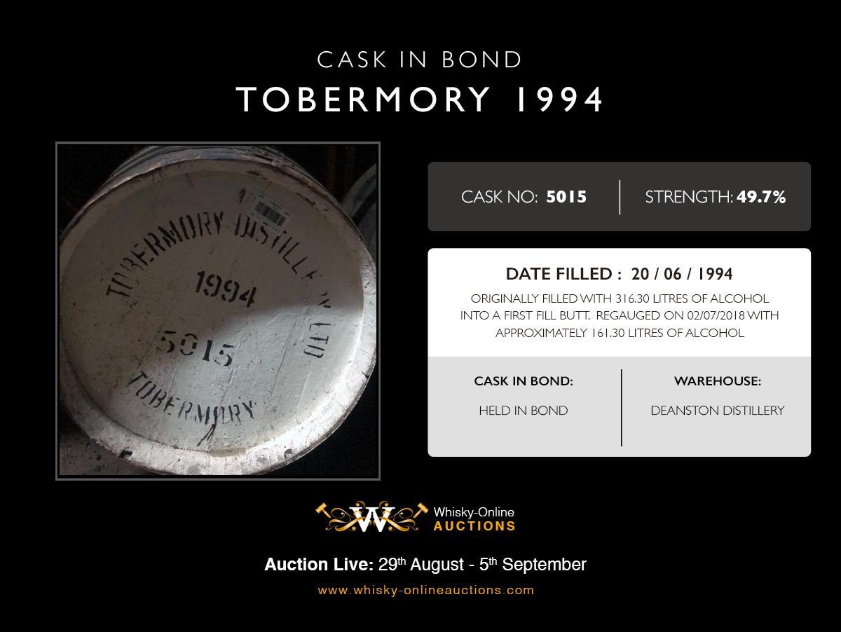 1 First Fill Butt Of Tobermory 1994 - Cask 5015 - Held In Bond