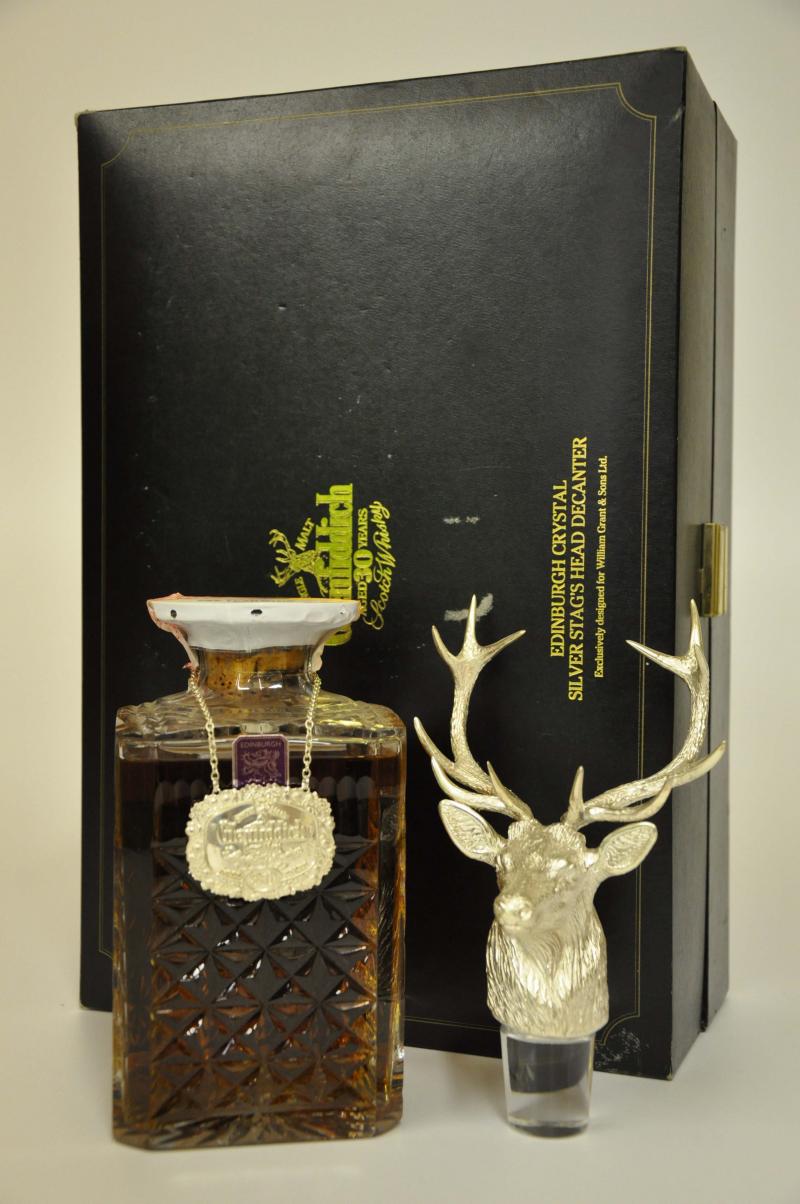 Glenfiddich 30 Year Old Crystal Decanter & Solid Silver Stags Head