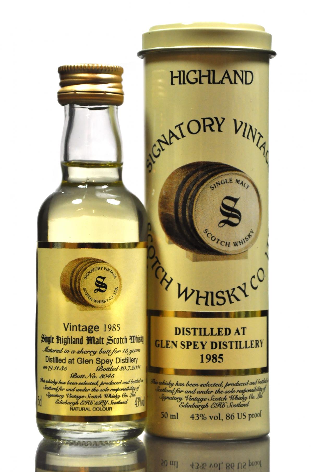 Glen Spey 1985-2001 - 15 Year Old - Signatory Vintage Miniature