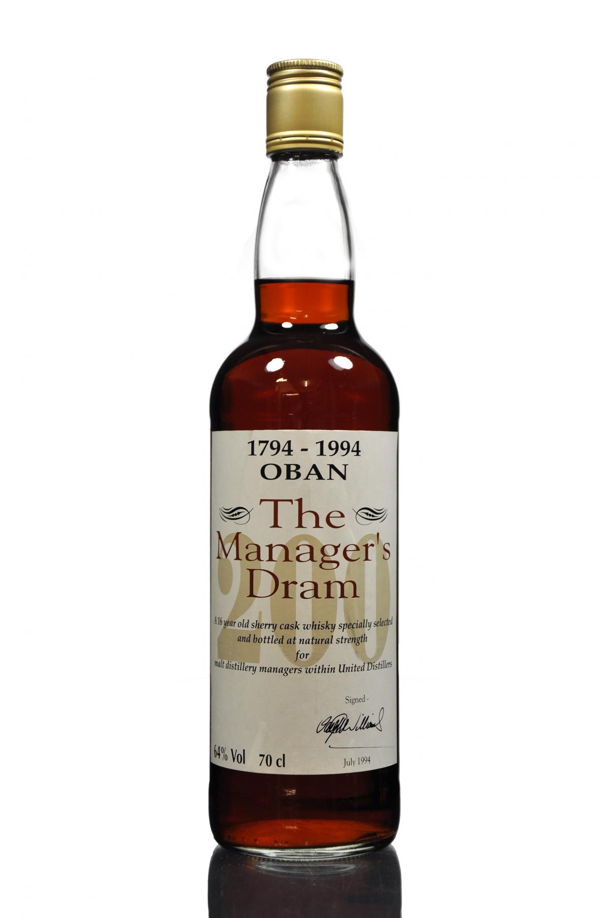 Oban 16 Year Old - Managers Dram - Bicentenary 1994