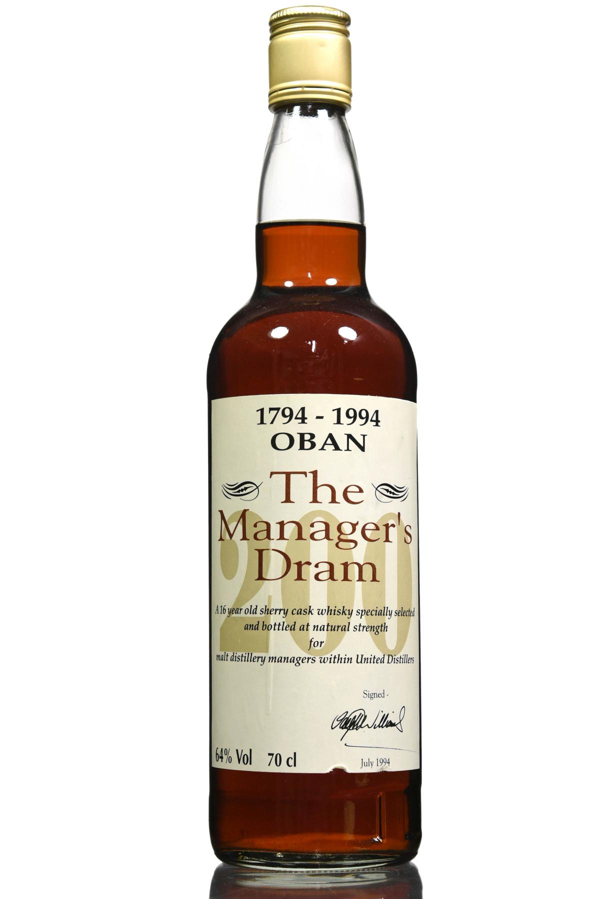 Oban 16 Year Old - Managers Dram - Bicentenary 1994