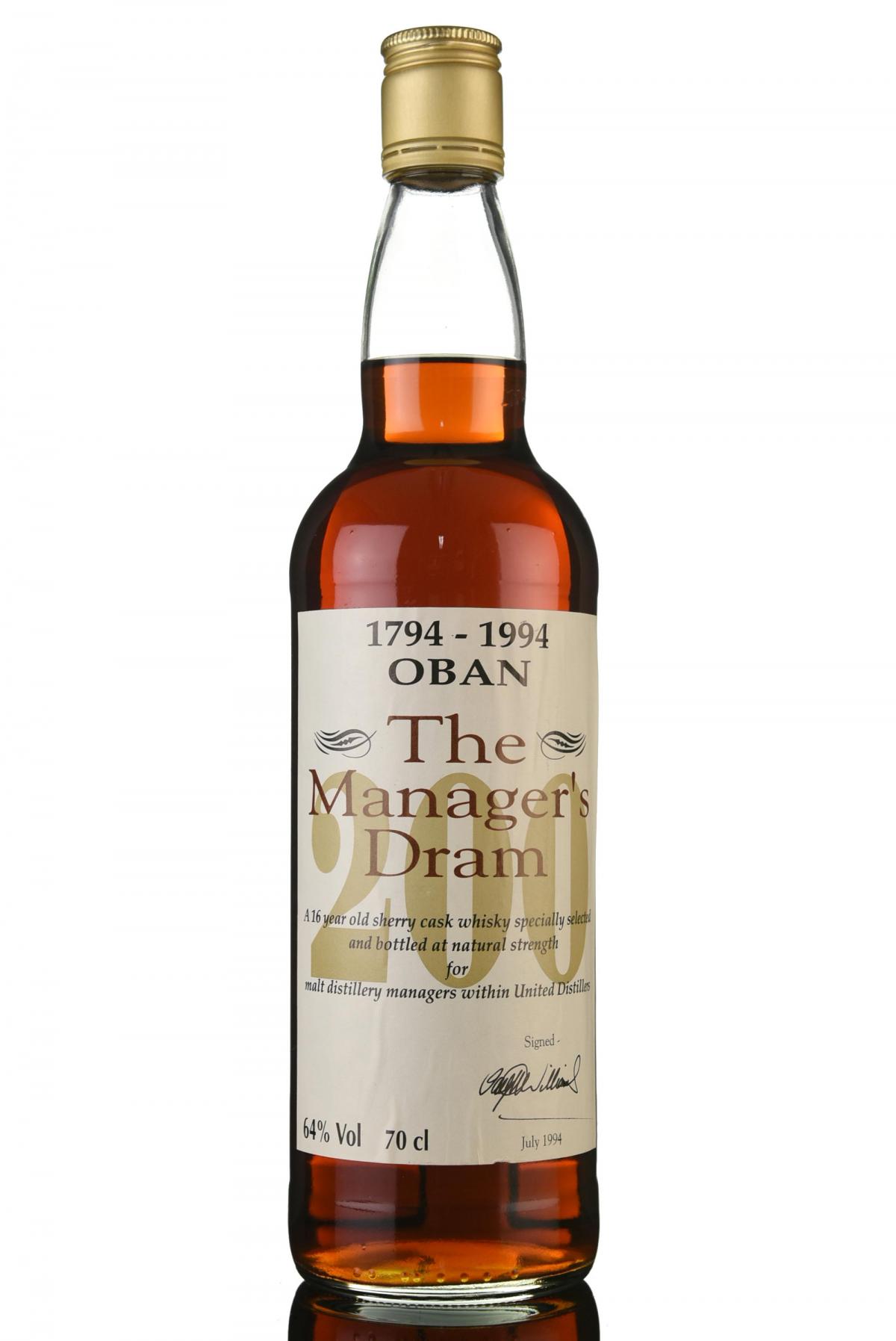 Oban 16 Year Old - Managers Dram - Bicentenary 1994