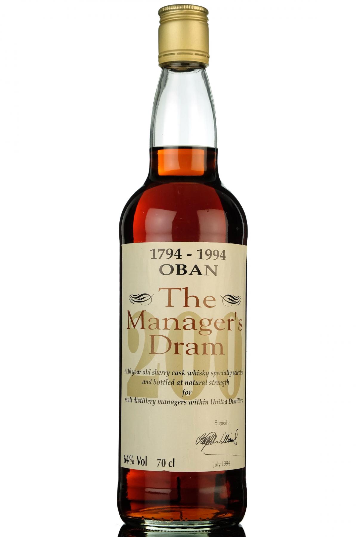 Oban 16 Year Old - Managers Dram - Bicentenary 1994