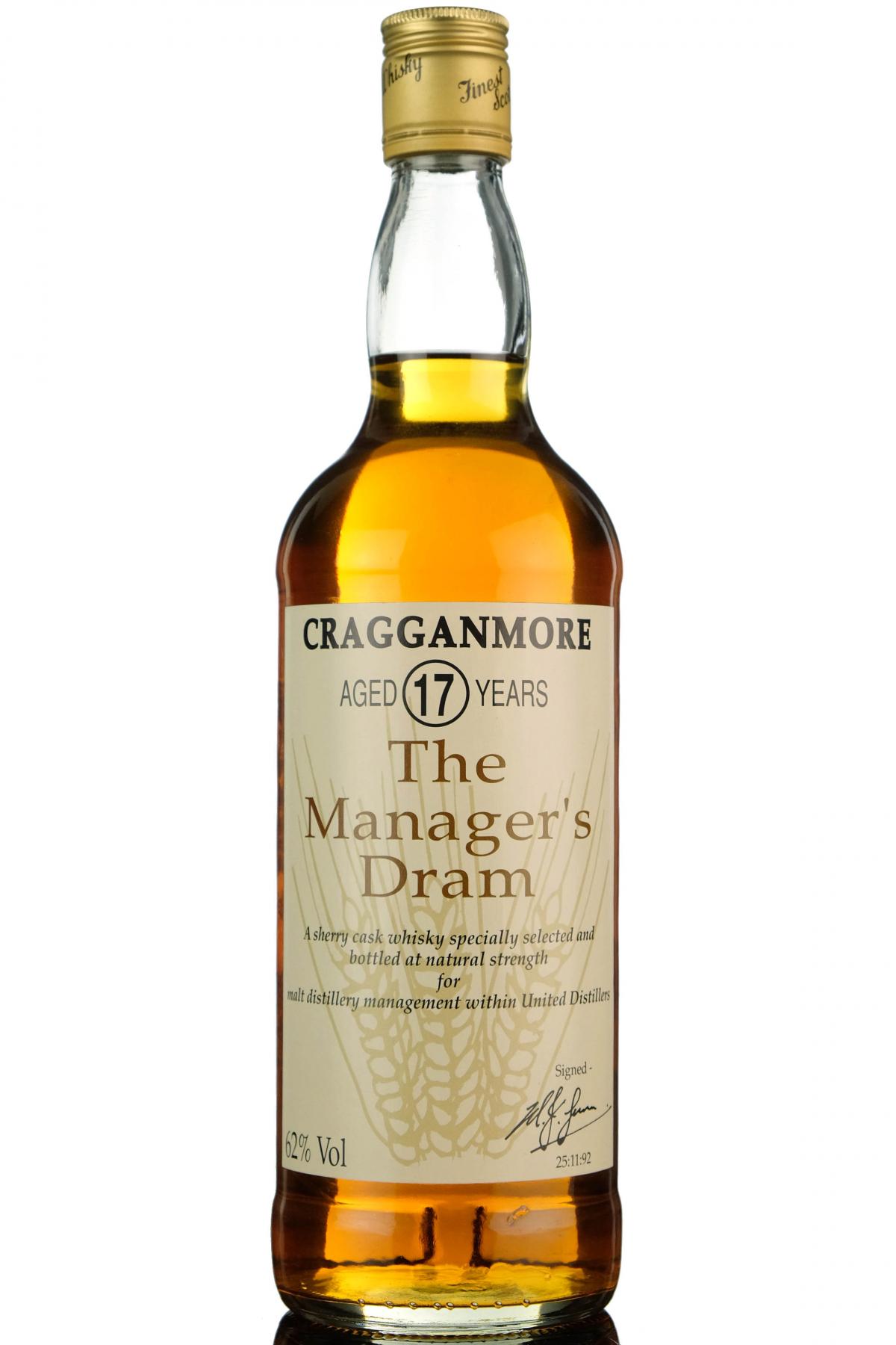 Cragganmore 17 Year Old - Managers Dram 1992