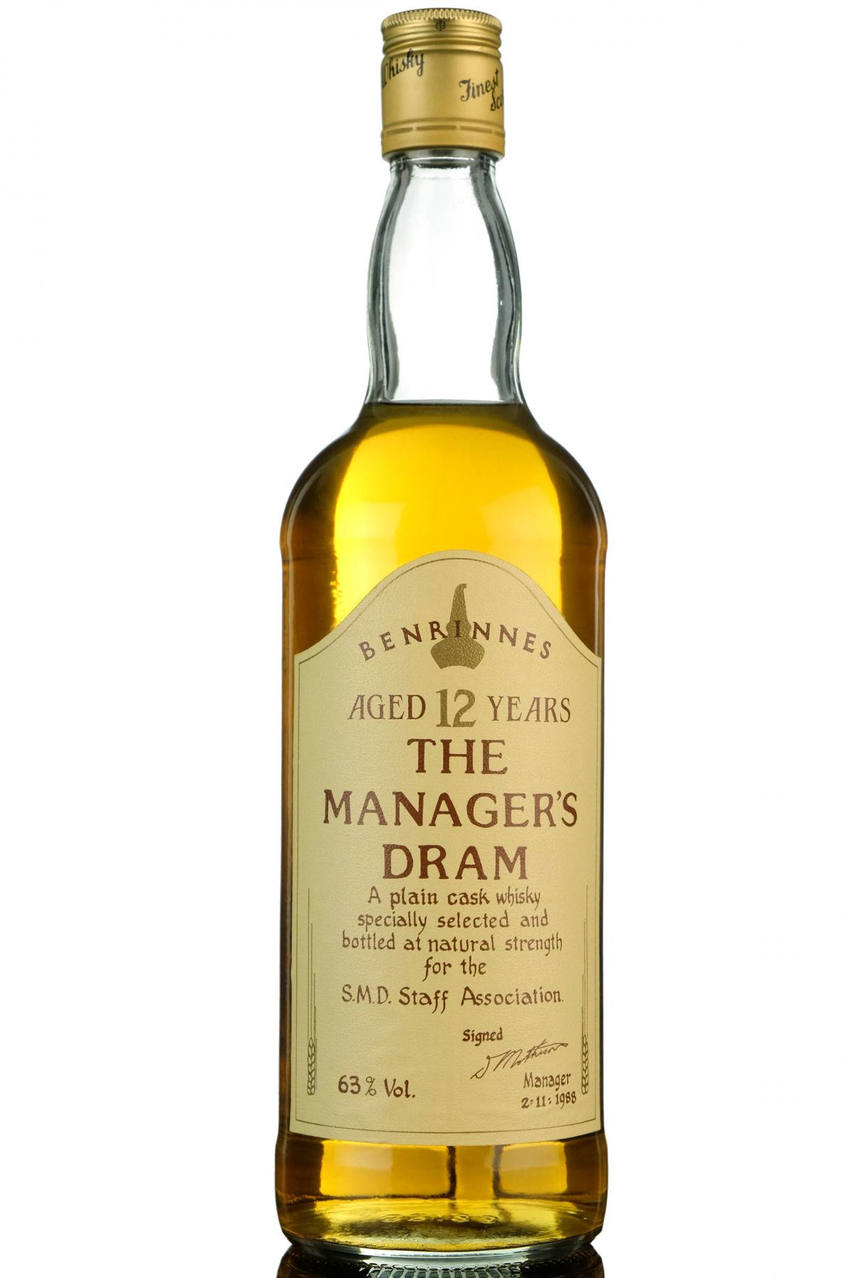Benrinnes 12 Year Old - Managers Dram 1988