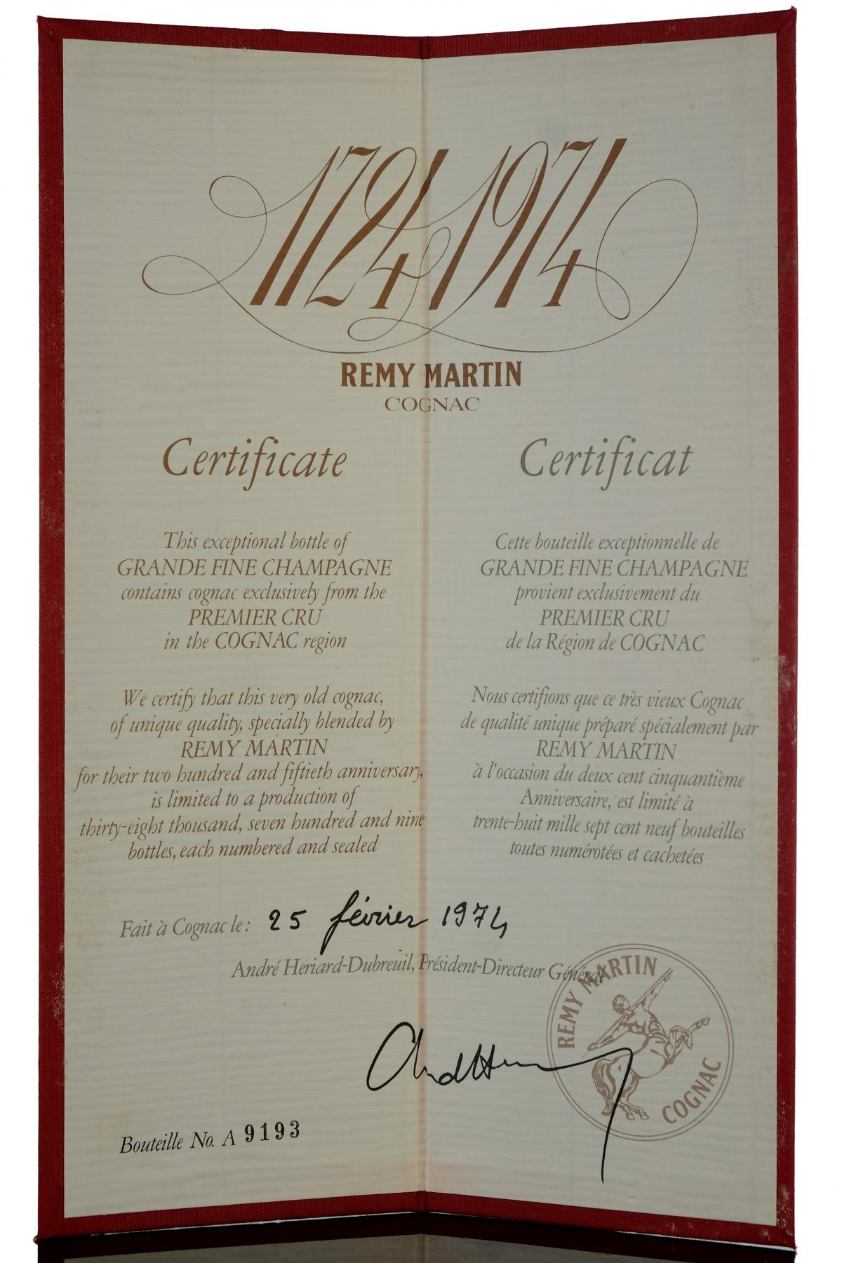 Remy Martin 250th Anniversary - Bottled 1974