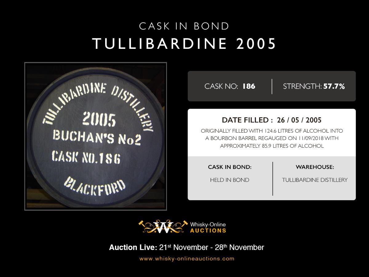 1 Bourbon Barrel Of Tullibardine 2005 - Cask 186 - Held In Bond