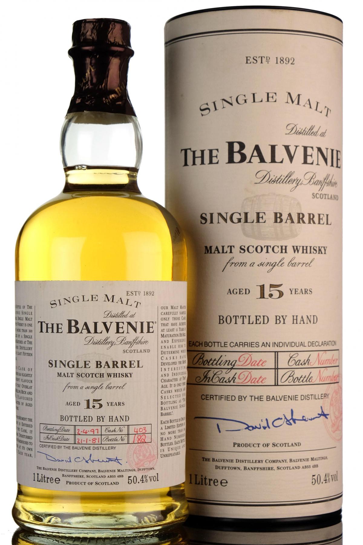 Balvenie 1981-1997 - 15 Year Old - Single Barrel - 1 Litre