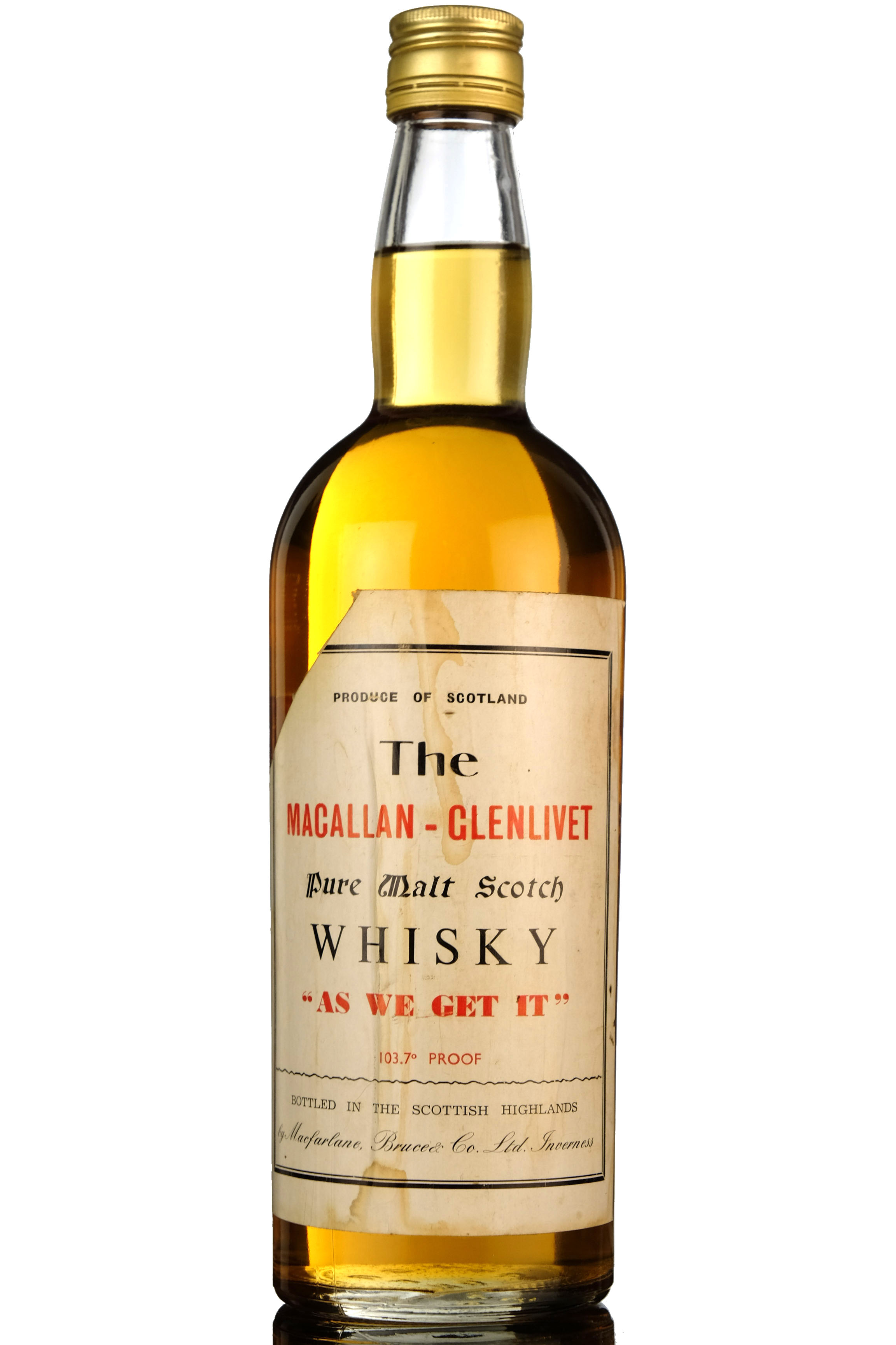 Macallan-Glenlivet AS WE GET IT - 103.7 Proof - 1960s