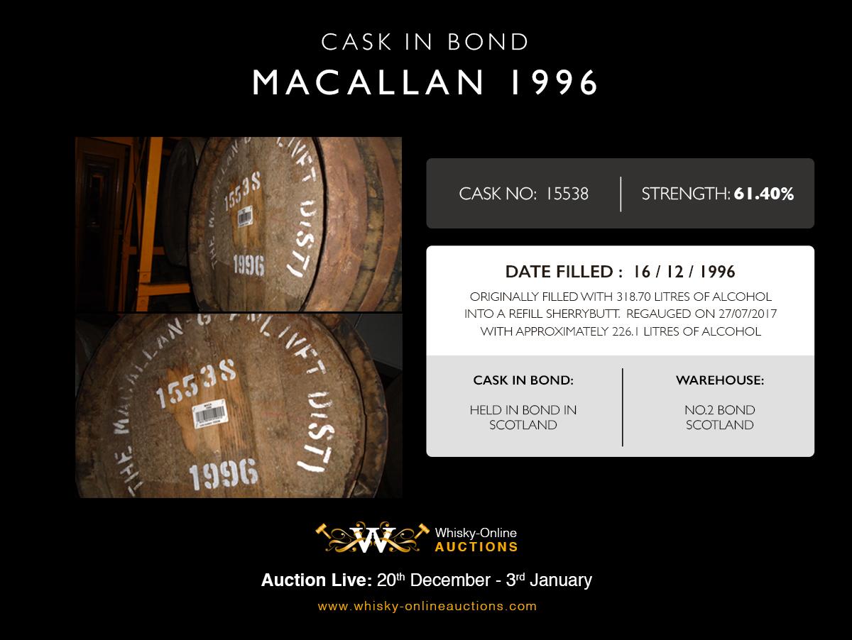 1 Refill Sherry Butt Of Macallan 1996 - Cask 15538 - Held In Bond