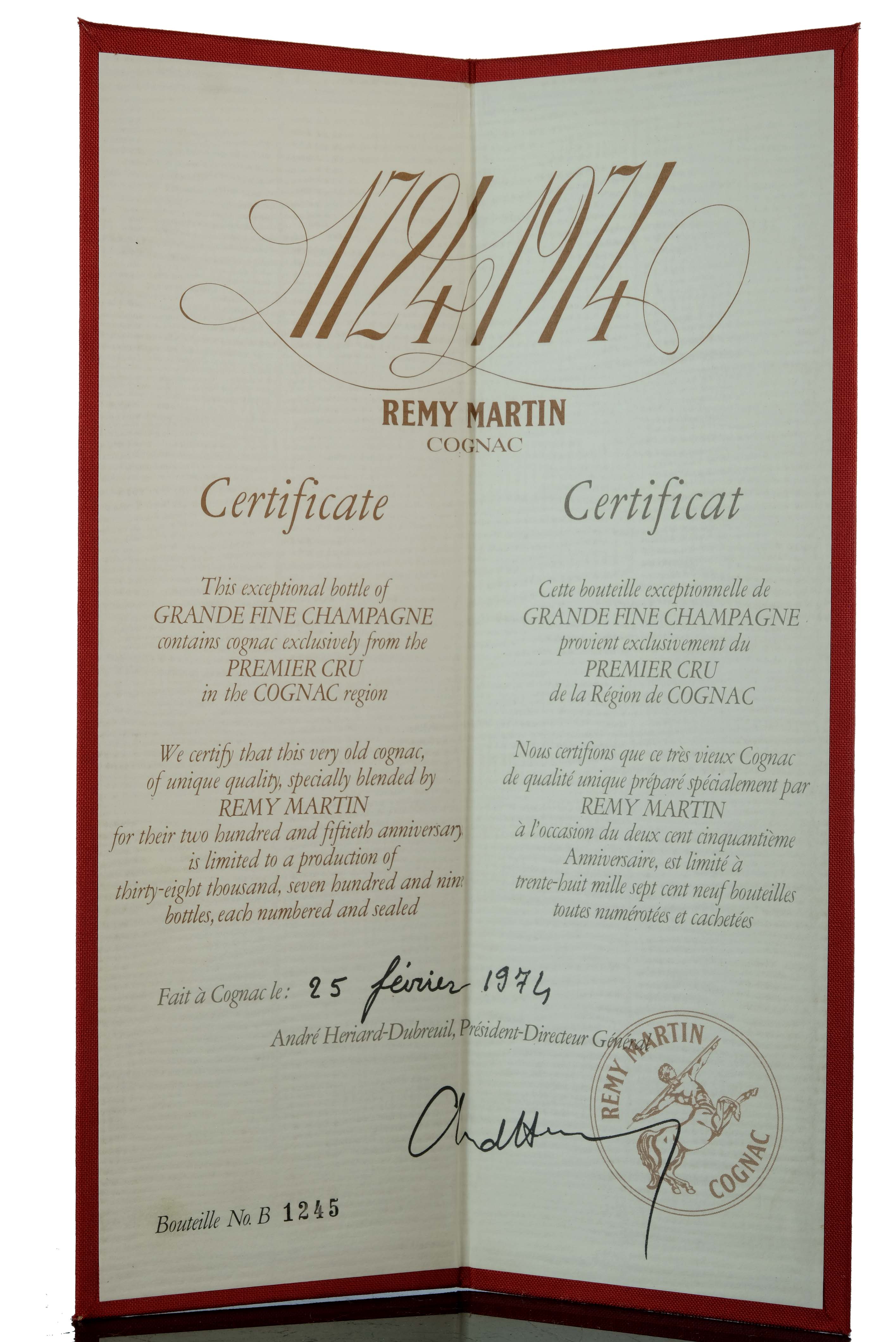 Remy Martin 250th Anniversary - Bottled 1974