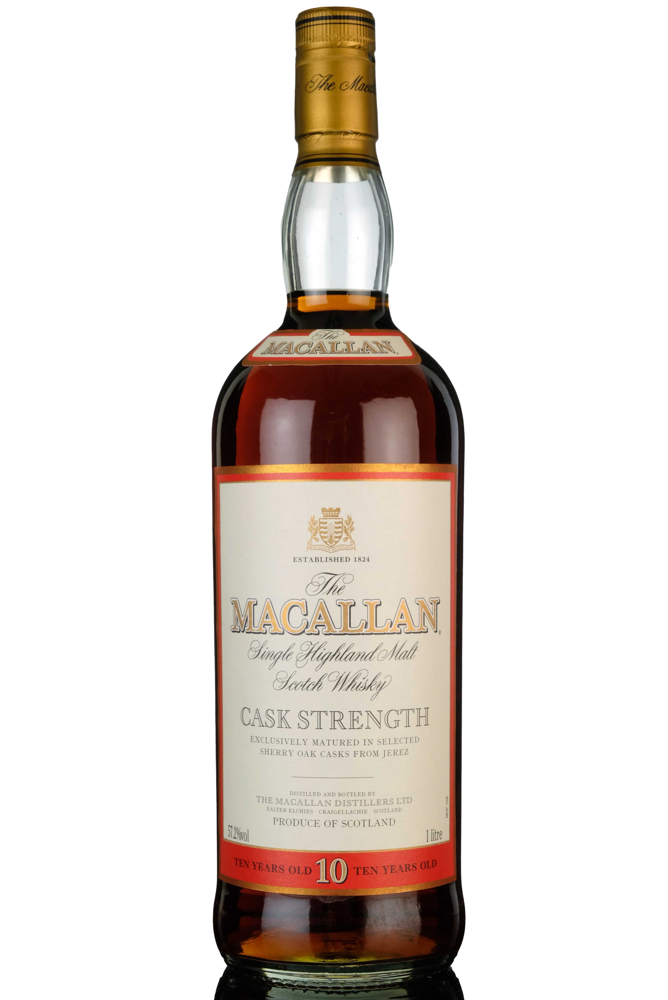 Macallan 10 Year Old Cask Strength - Sherry Cask - 1 litre. 57.2%.