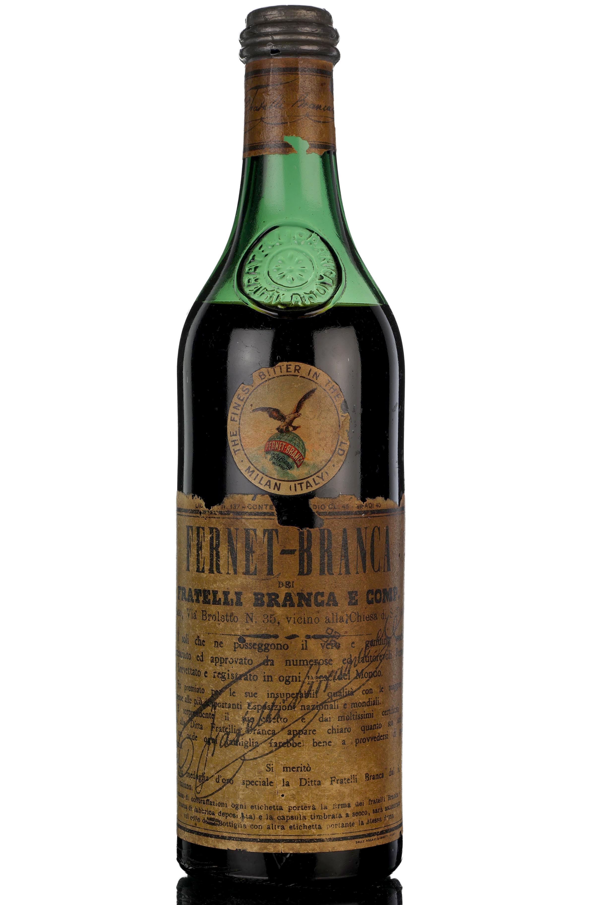 Fernet-Branca Digestif Bitter - Circa 1940s - Half Litre