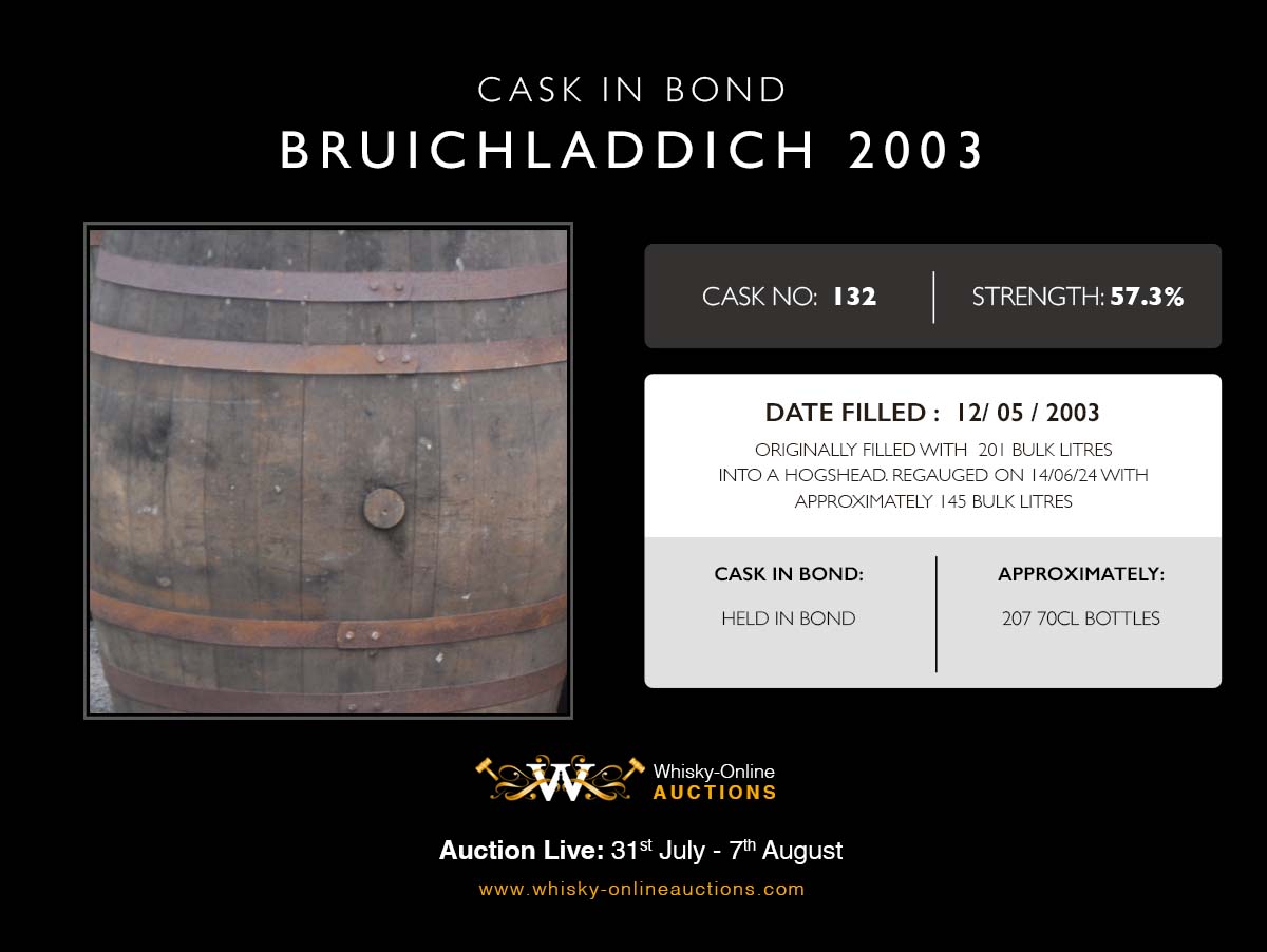 1 Hogshead Of Bruichladdich 2003 - 21 year Old - Cask 132 - Held In Bond